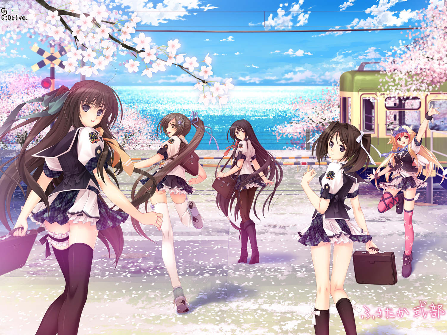 c:drive, fusataka_shikibu, kotowari, kuchinashi_hatsuka, petals, school_uniform, shirotae_ayame, tachibana_kiyomi, thighhighs, tsuburaya_minamo, yuigahama_yuki