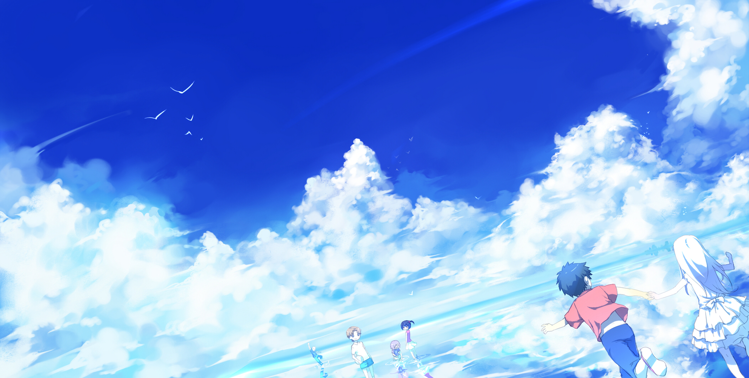 animal, anjou_naruko, ano_hi_mita_hana_no_namae_wo_bokutachi_wa_mada_shiranai, bird, clouds, hisakawa_tetsudou, honma_meiko, matsuyuki_atsumu