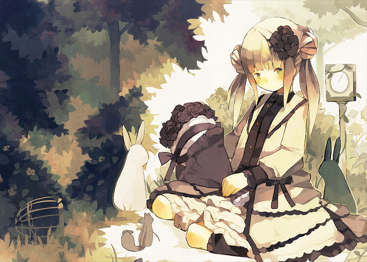 animal, dress, flowers, nekotewi, original, rabbit