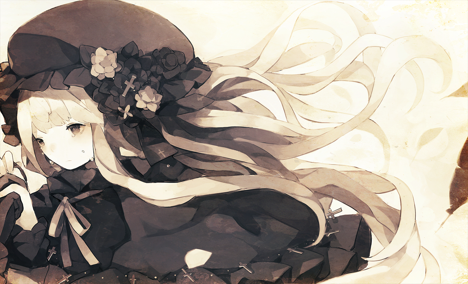 dress, flowers, hat, nekotewi, original, tears