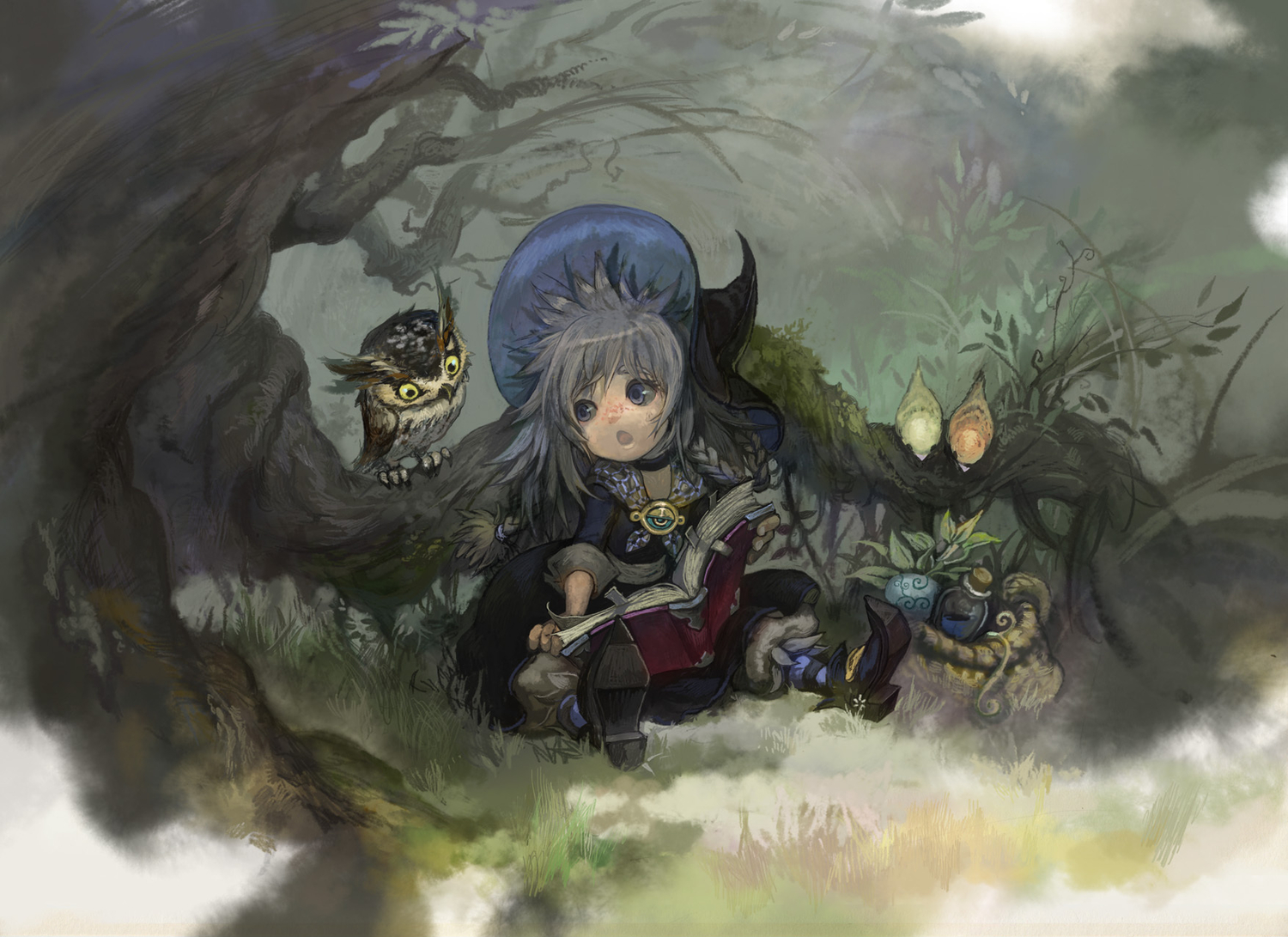 animal, bird, book, hat, hong_yun_ji, original, witch