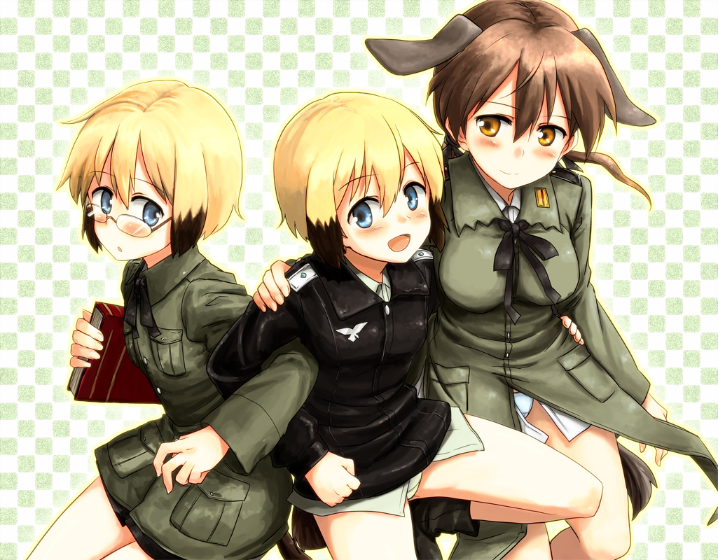 animal_ears, blonde_hair, erica_hartmann, gertrud_barkhorn, glasses, itsuki_kuro, panties, strike_witches