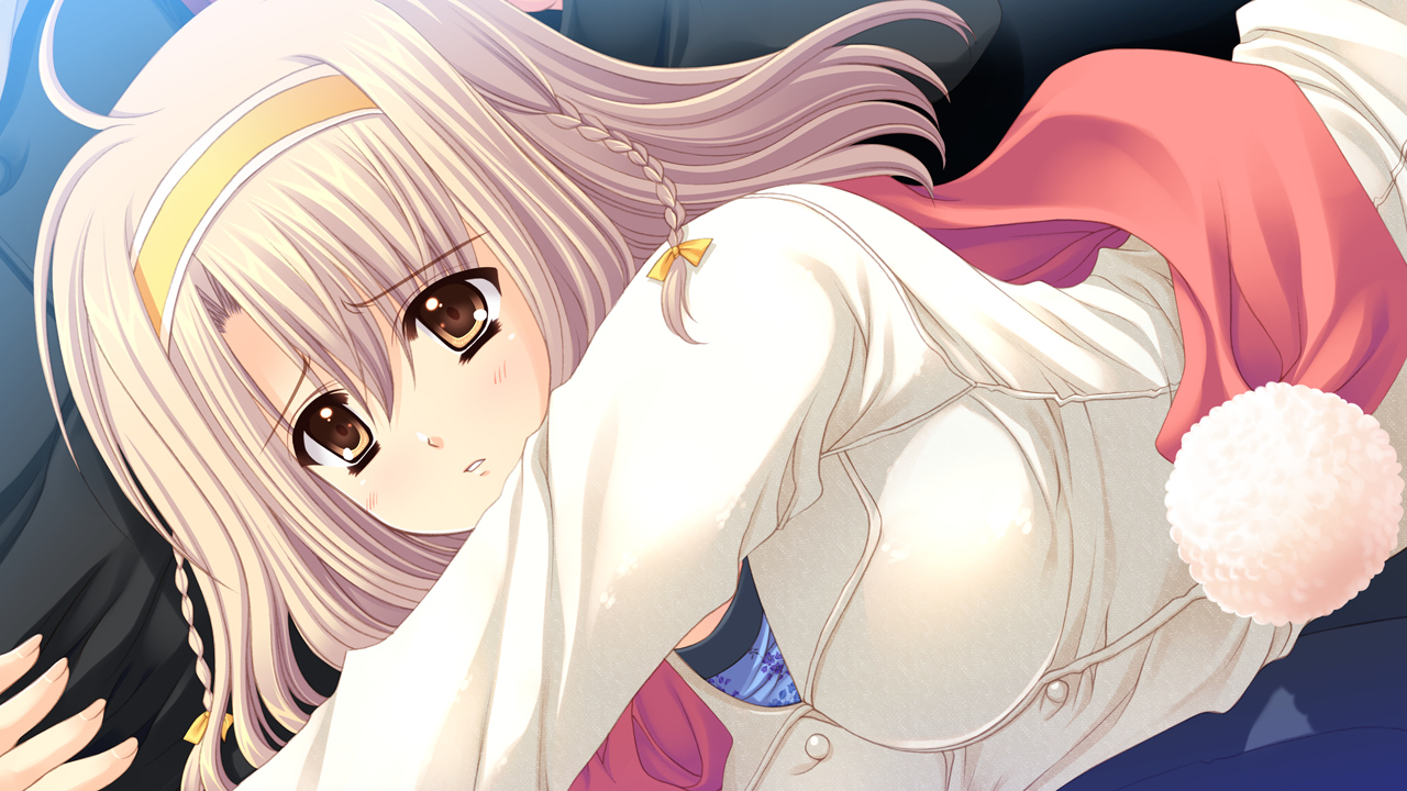braids, brown_eyes, brown_hair, game_cg, headband, nishimata_aoi, sekai_seifuku_kanojo, short_hair