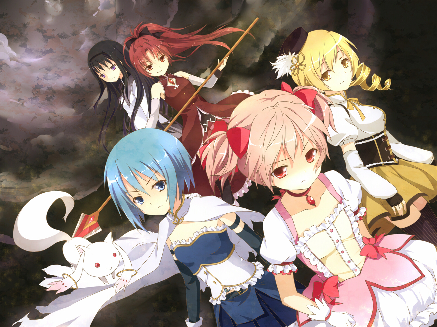 akemi_homura, kaname_madoka, kyuubee, mahou_shoujo_madoka_magica, miki_sayaka, sakura_kyouko, sura_(mana0703), tomoe_mami