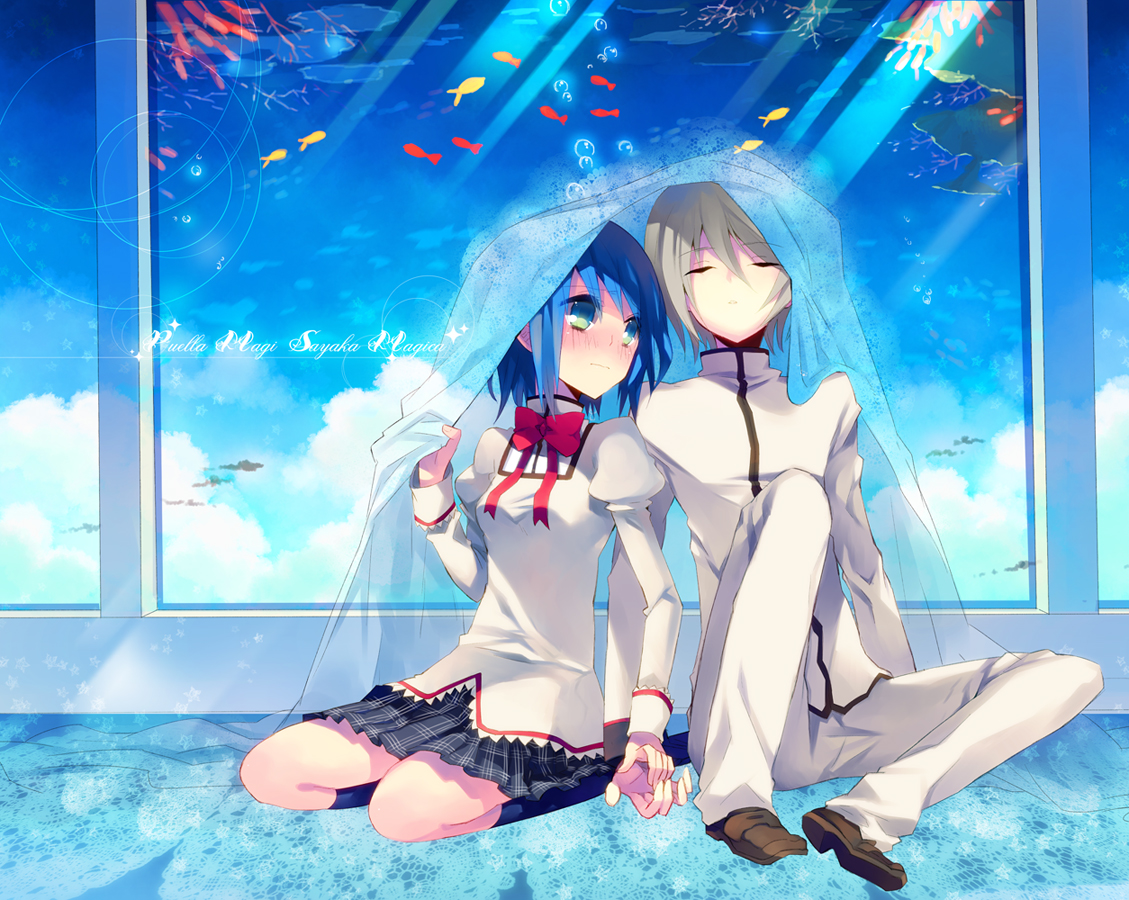 animal, blue_hair, fish, kamijou_kyousuke, mahou_shoujo_madoka_magica, miki_sayaka, rugo, school_uniform