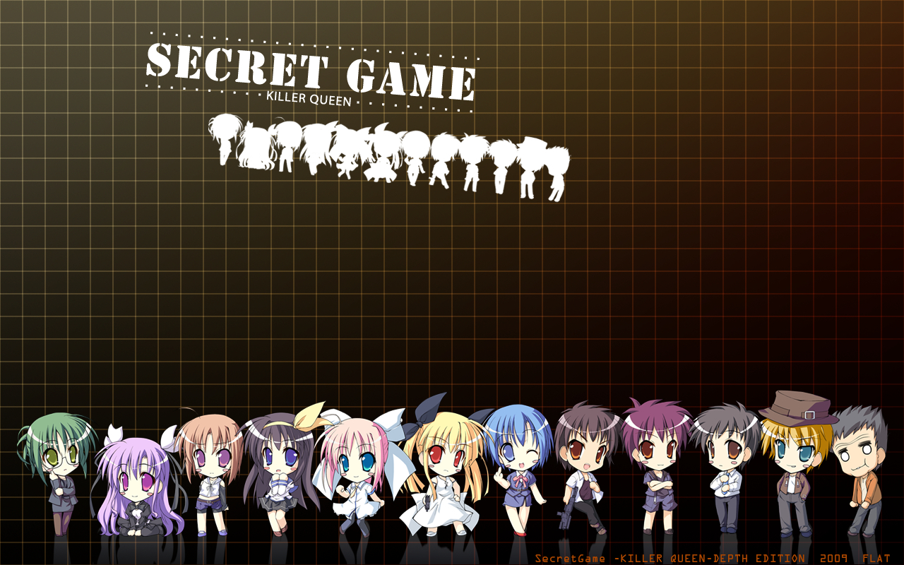 chibi, dress, glasses, gouda_mayumi, haduki_katumi, himehagi_sakumi, houzyou_karin, kidou_nagisa, nagasawa_yu-zi, rikushima_fumika, secret_game_-killer_queen-, shikizyo_yu-ki, takayama_kouta, teduka_yoshimitu, urushiyama_gonzou, yahata_reika