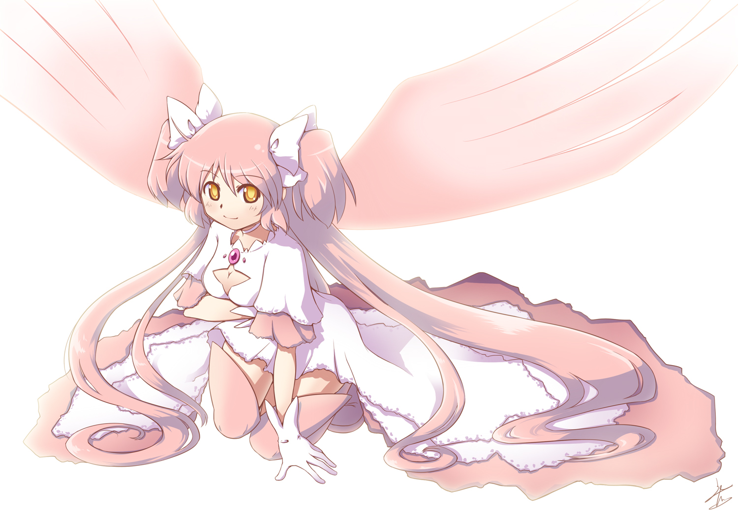 dress, kaname_madoka, long_hair, magma_chipmunk, mahou_shoujo_madoka_magica, pink_hair, twintails, ultimate_madoka
