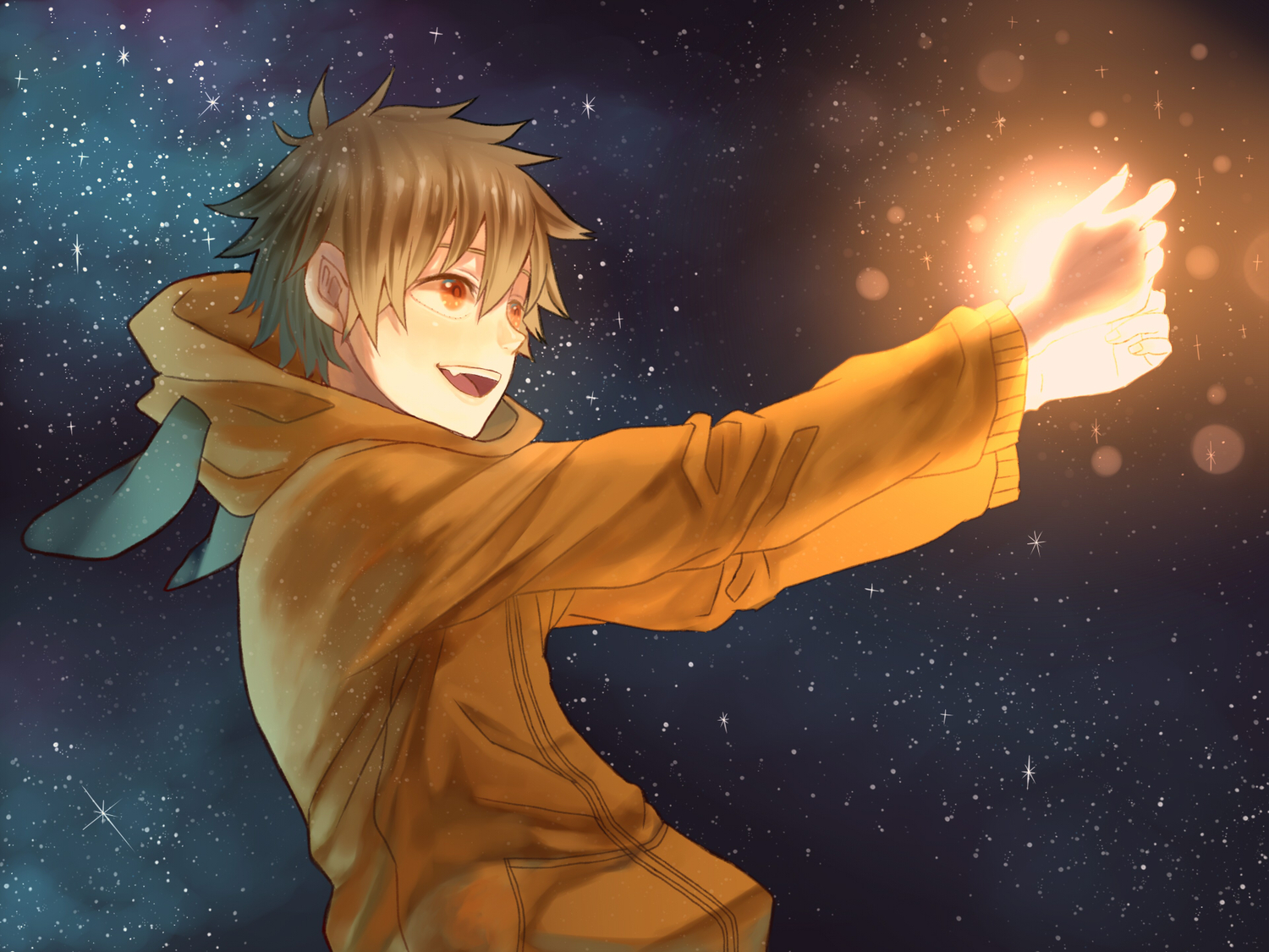 brown_eyes, brown_hair, fang, kogeinu, nico_nico_singer, short_hair, stars, tagme_(artist)