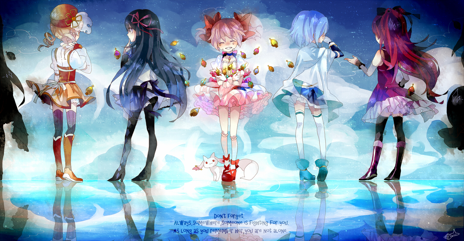akemi_homura, dress, kaname_madoka, mahou_shoujo_madoka_magica, maple_(cyakapon), miki_sayaka, sakura_kyouko, thighhighs