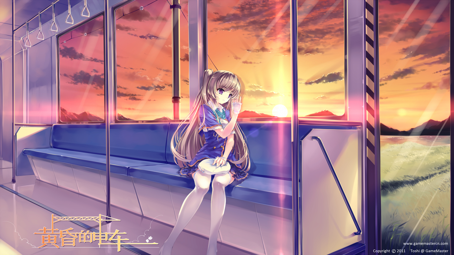 clouds, sky, thighhighs, toshi_(www000wj), train