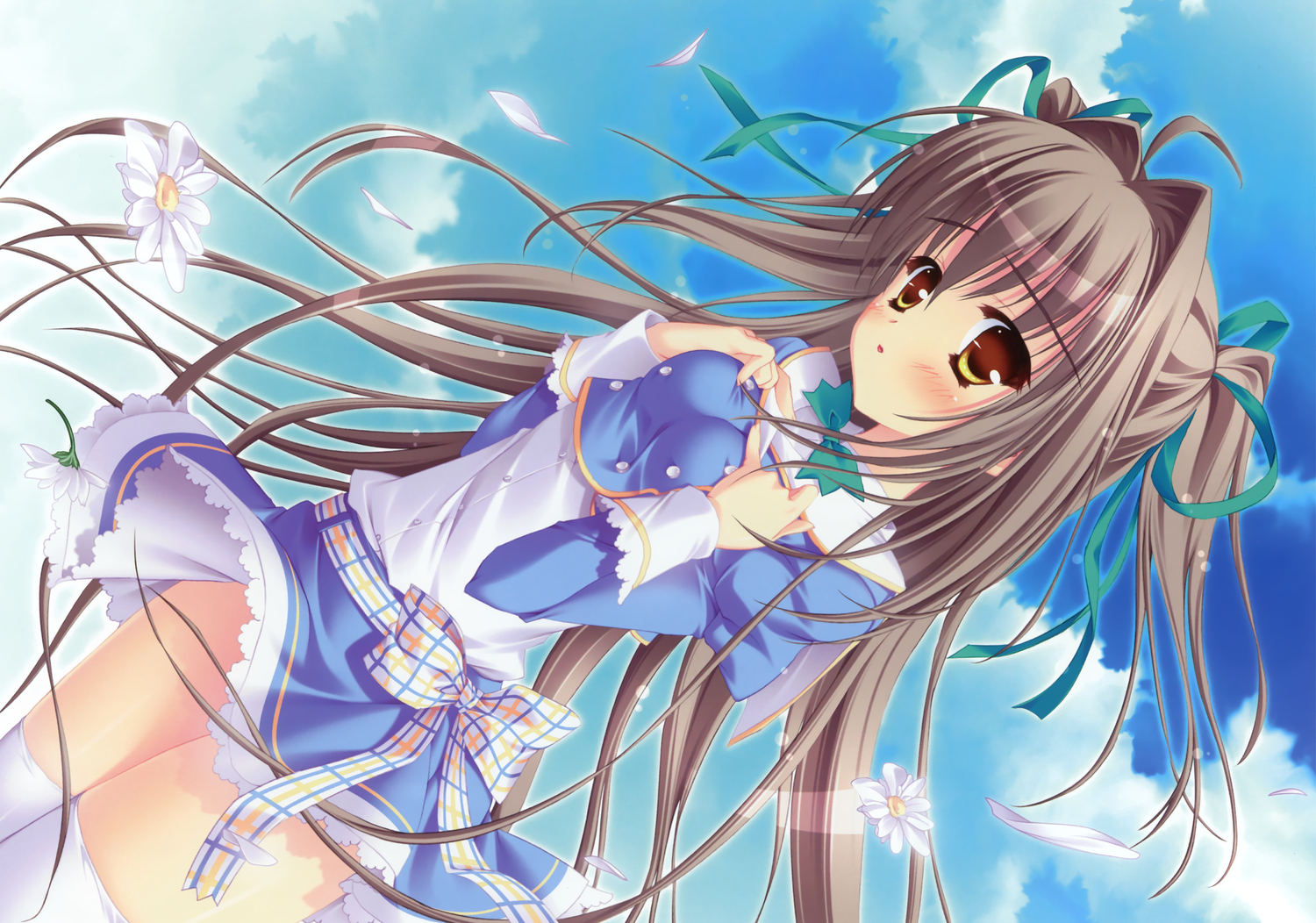 aigusa_mari, brown_hair, can_fes, clouds, hinamatsuri_touko, school_uniform, sky