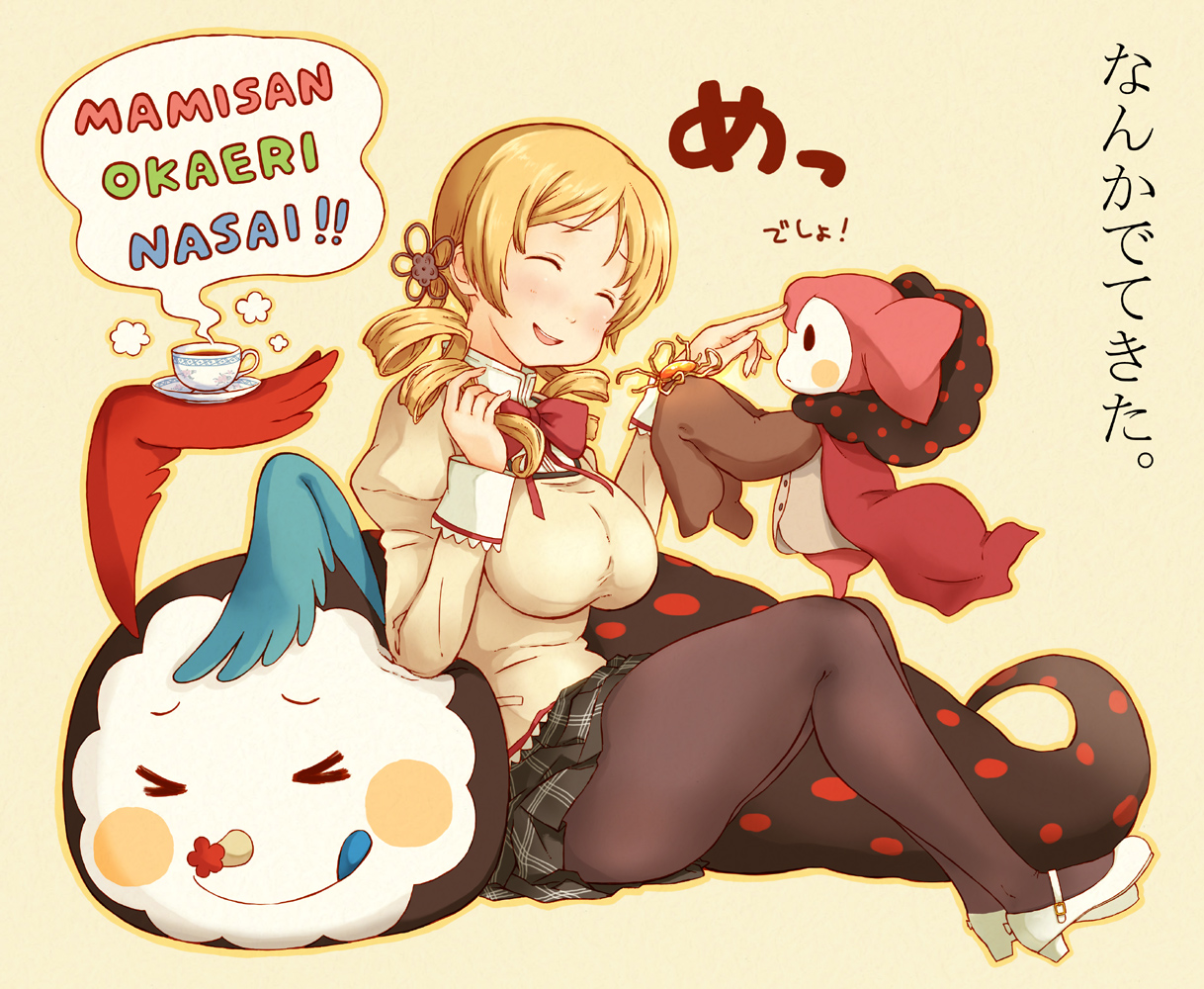 blonde_hair, charlotte_(mahou_shoujo_madoka_magica), mahou_shoujo_madoka_magica, pantyhose, school_uniform, takagi_hideaki, tomoe_mami
