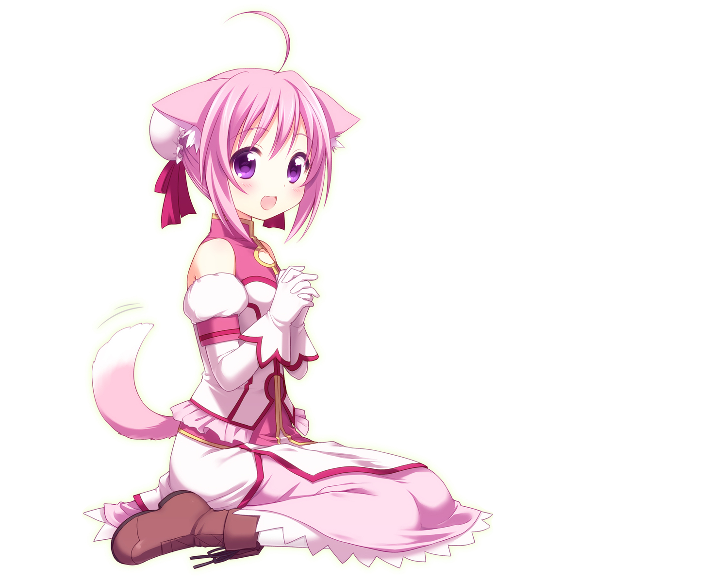 animal_ears, dog_days, doggirl, millhiore_f_biscotti, pink_hair, purple_eyes, tail, usashiro_mani, white
