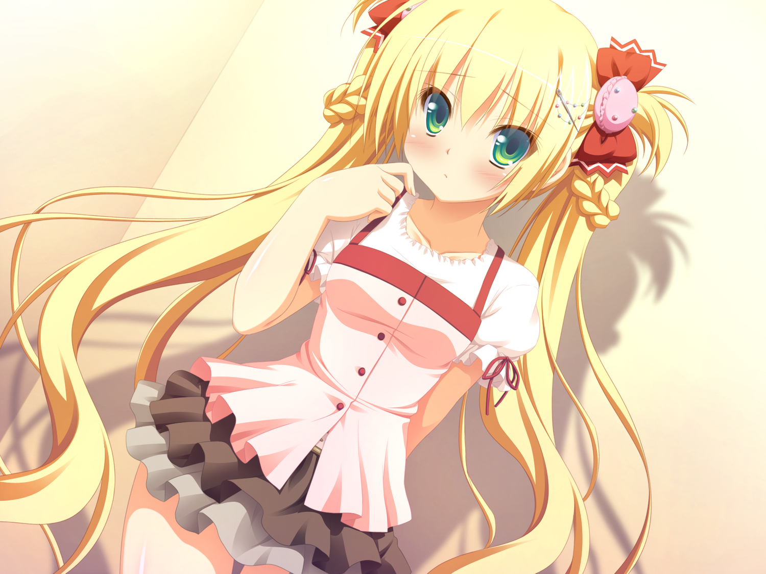 blonde_hair, blush, game_cg, green_eyes, nimura_yuushi, oni_gokko, sumiyoshi_kureha, twintails