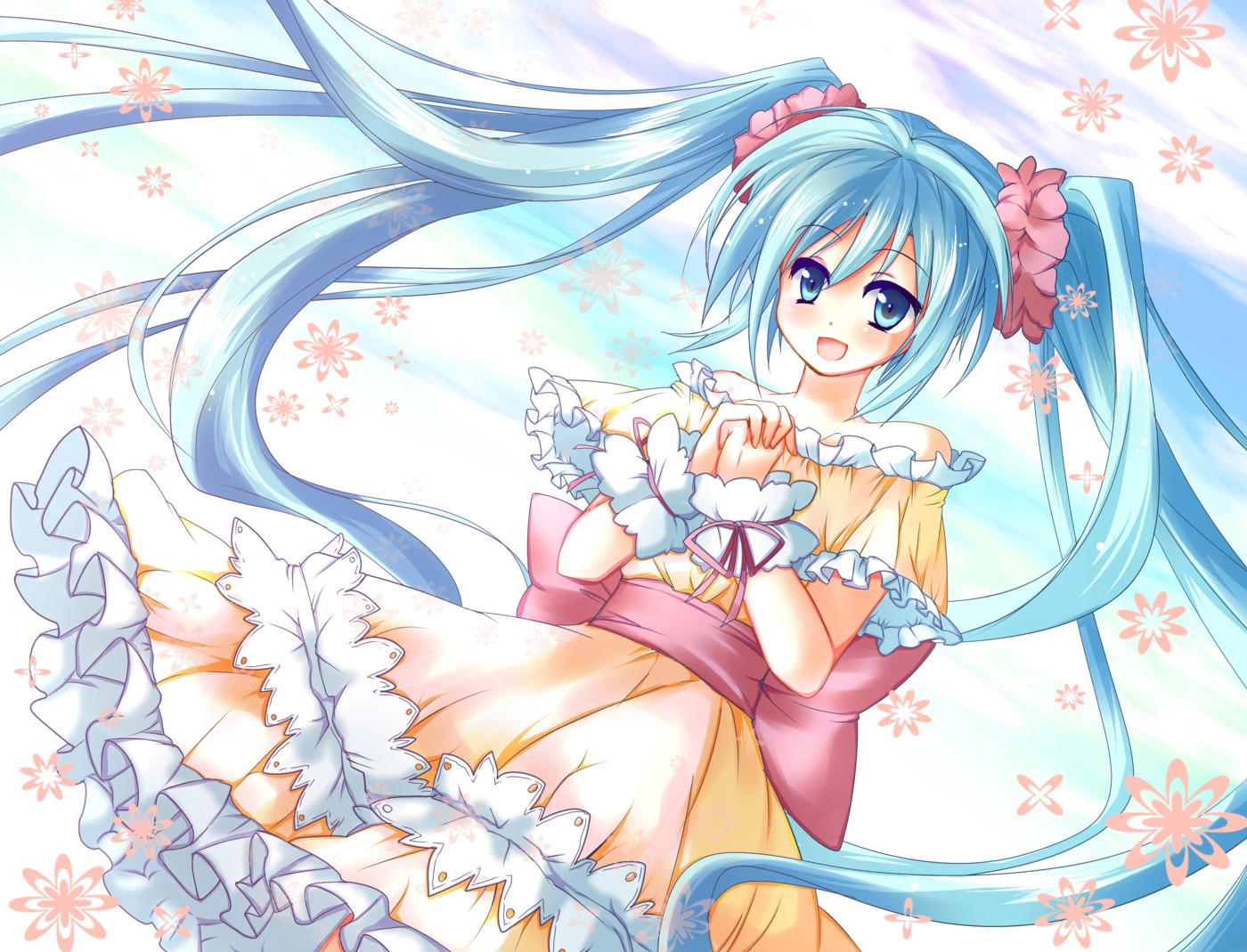 blonde_hair, dress, fuepo, hatsune_miku, long_hair, twintails, vocaloid