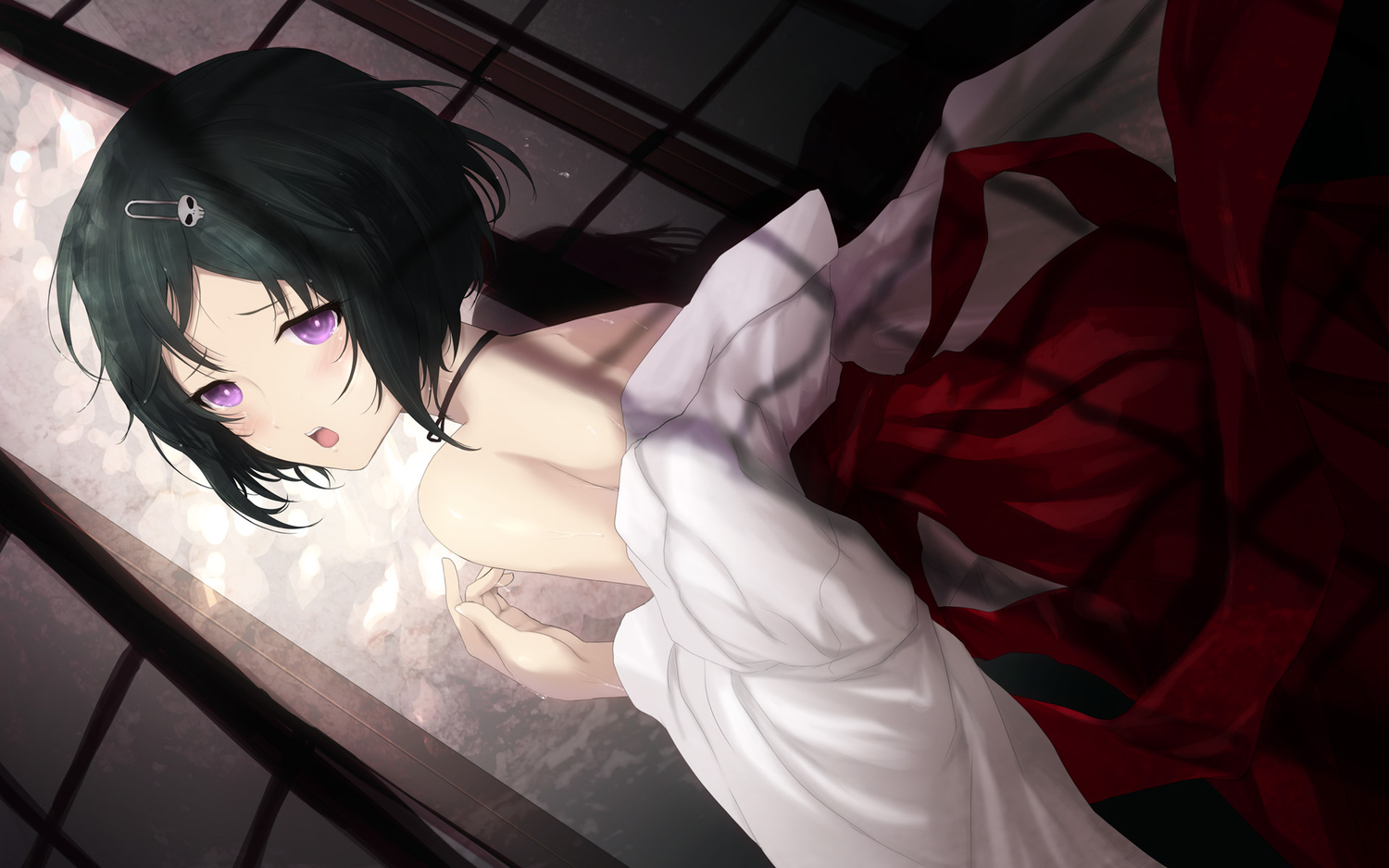 all_male, black_hair, cait, japanese_clothes, male, otoko_no_ko, purple_eyes, steins;gate