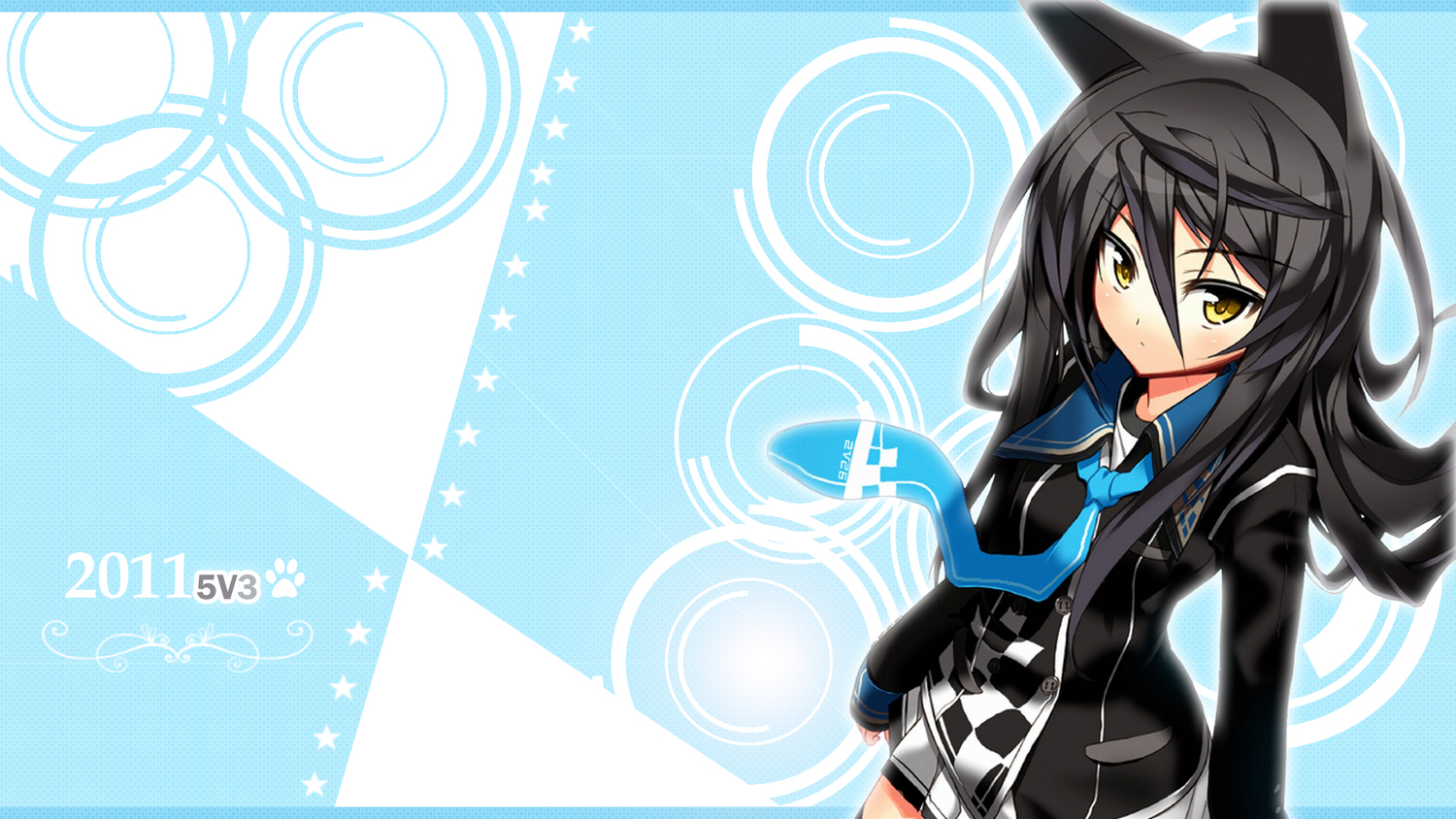 animal_ears, black_hair, ch@r, necro-san, original, third-party_edit, tie, yellow_eyes