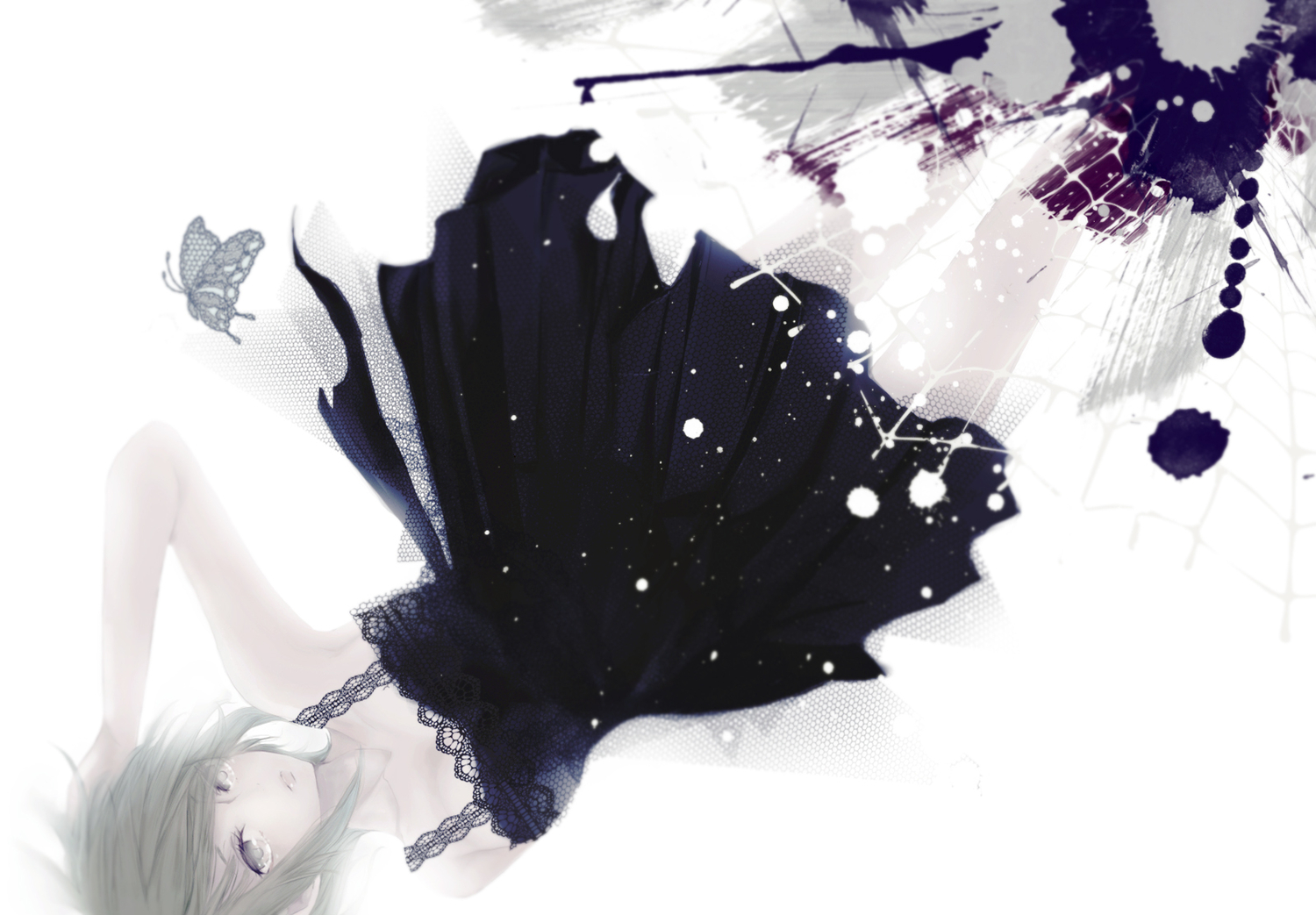 butterfly, dress, green_hair, gumi, penchop, vocaloid, white
