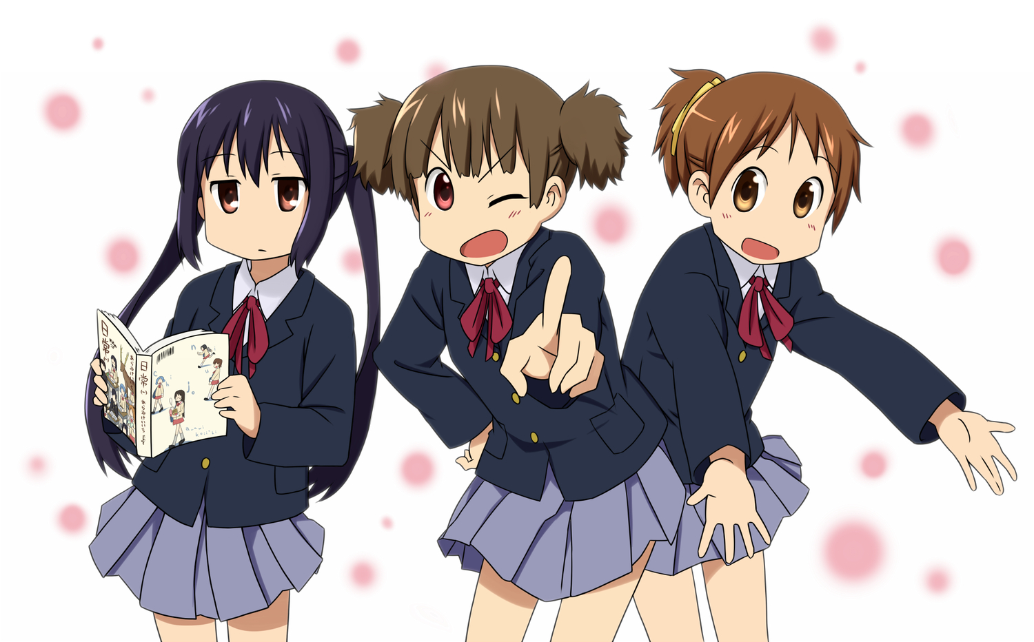 hirasawa_ui, k-on!, mohya, nakano_azusa, nichijou, parody, school_uniform, suzuki_jun, wink