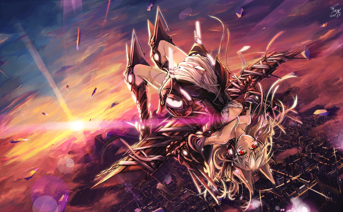 animal_ears, breasts, building, city, cleavage, glycyrrhizae, original, red_eyes