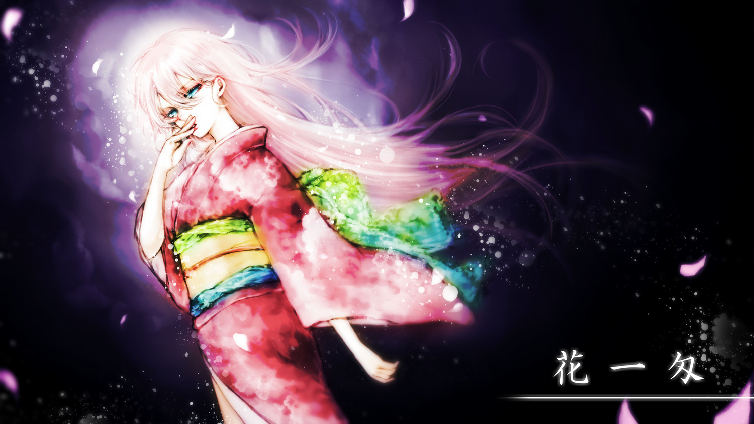 japanese_clothes, megurine_luka, ohagi_(ymnky), petals, pink_hair, vocaloid