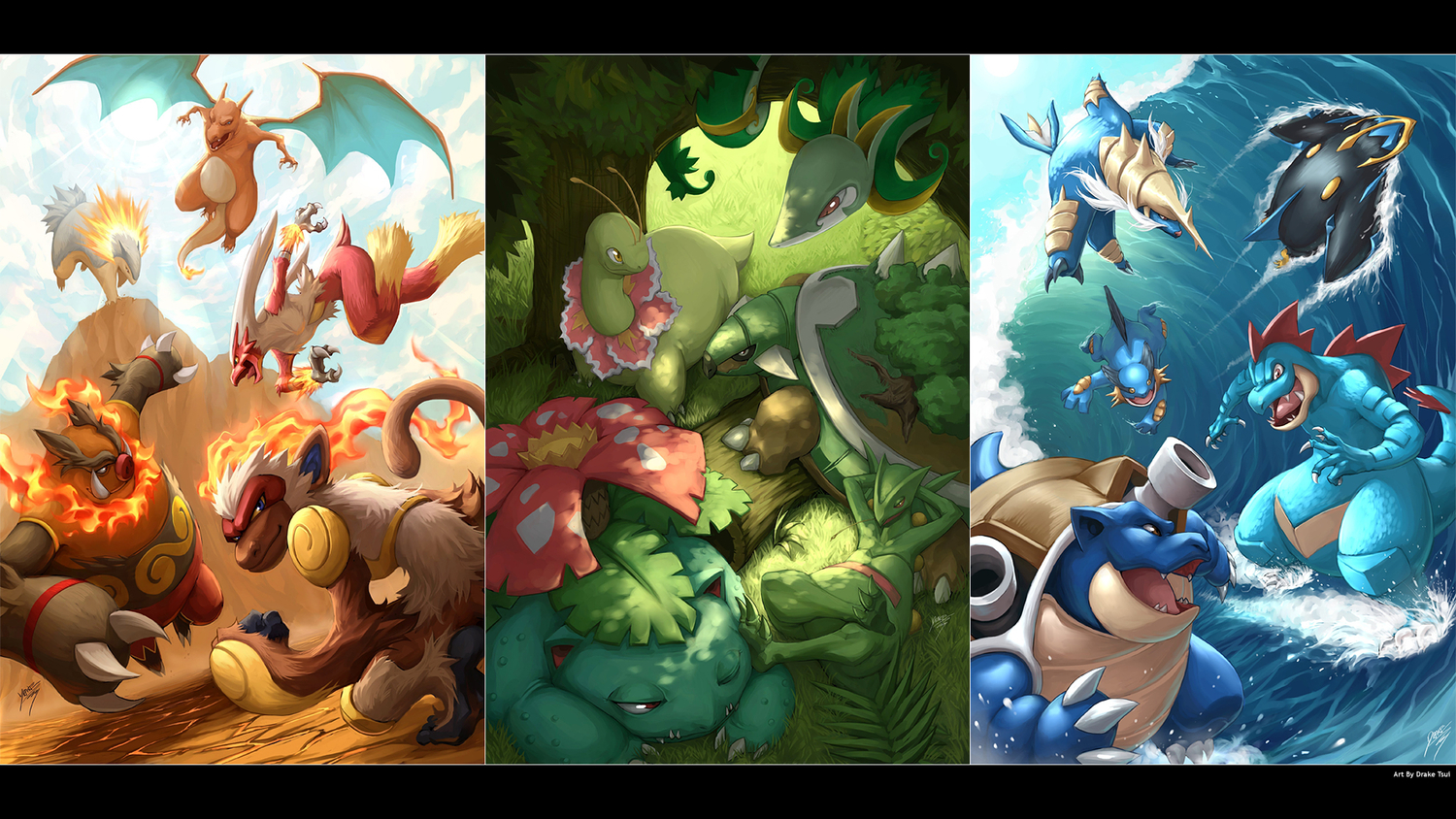 blastoise, blaziken, charizard, emboar, empoleon, feraligatr, infernape, meganium
