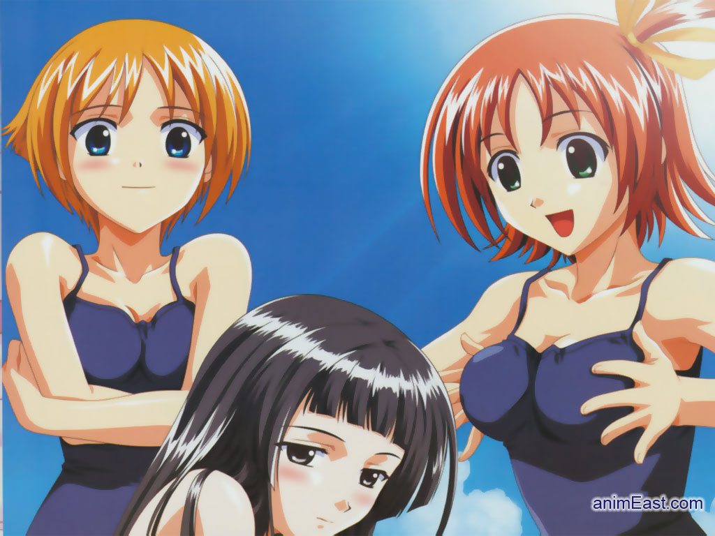 black_eyes, black_hair, blonde_hair, blue_eyes, green_eyes, katou_asa, kuroda_rinzu, orange_hair