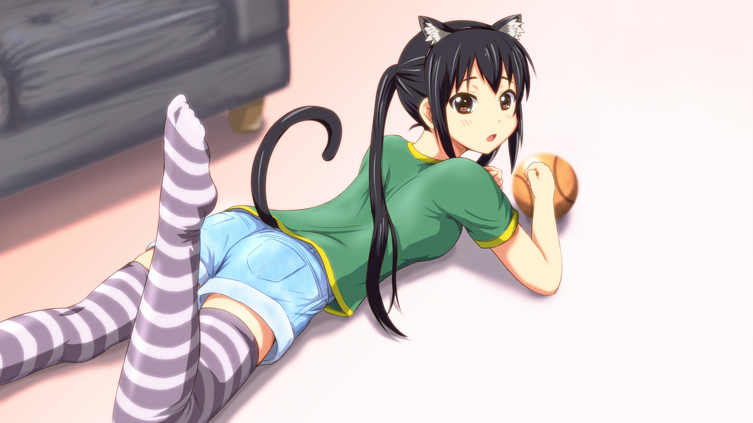 animal_ears, black_hair, diesel-turbo, k-on!, nakano_azusa, tail, third-party_edit, twintails