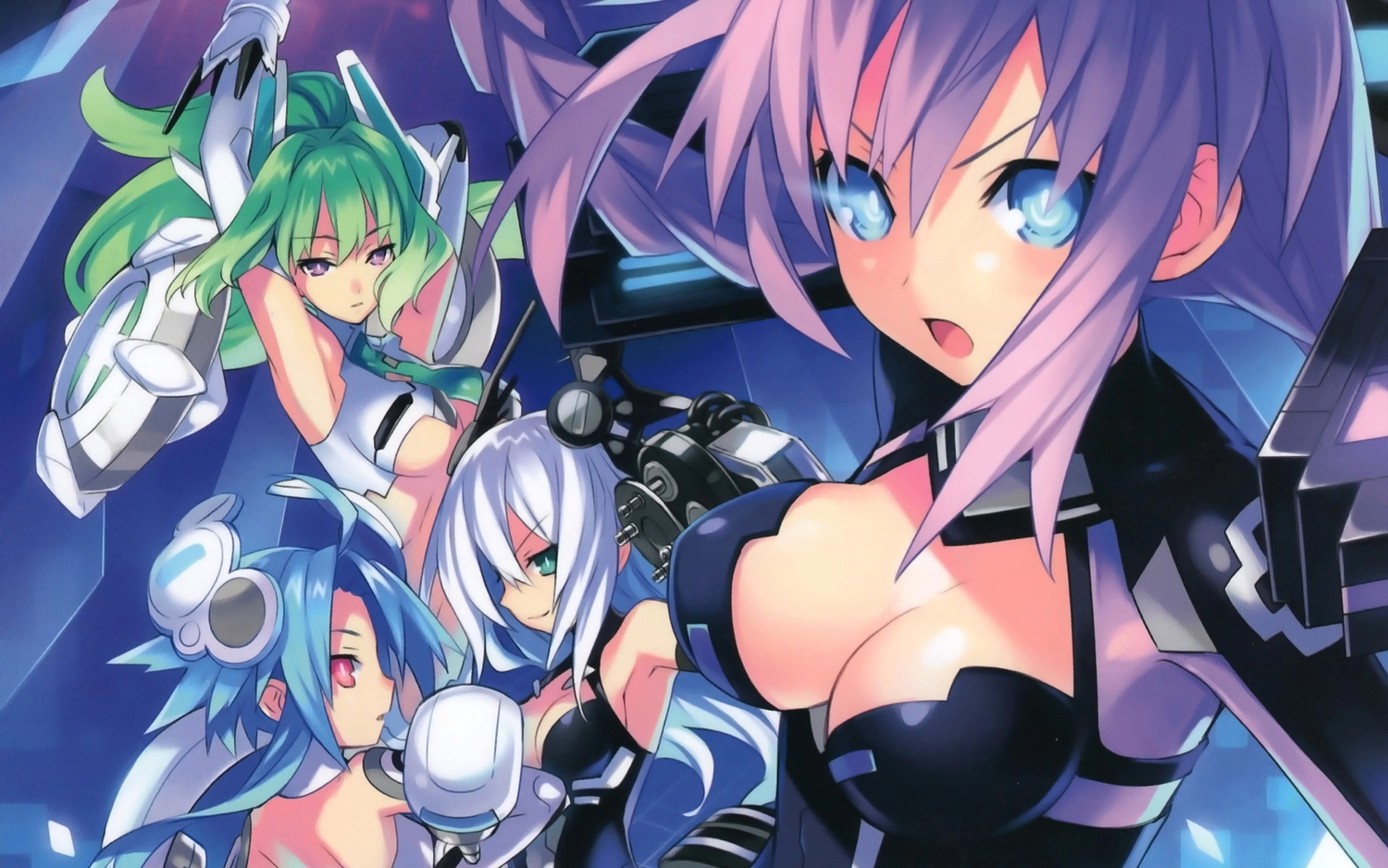 black_heart, blanc, green_heart, hyperdimension_neptunia, neptune, noire, purple_heart, tsunako