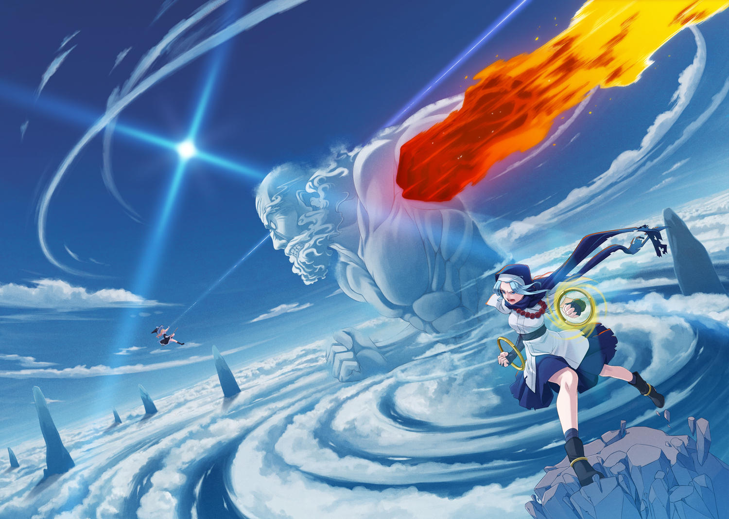clouds, dress, hat, kirisame_marisa, kumoi_ichirin, sky, takanashi_ho, touhou, unzan, witch