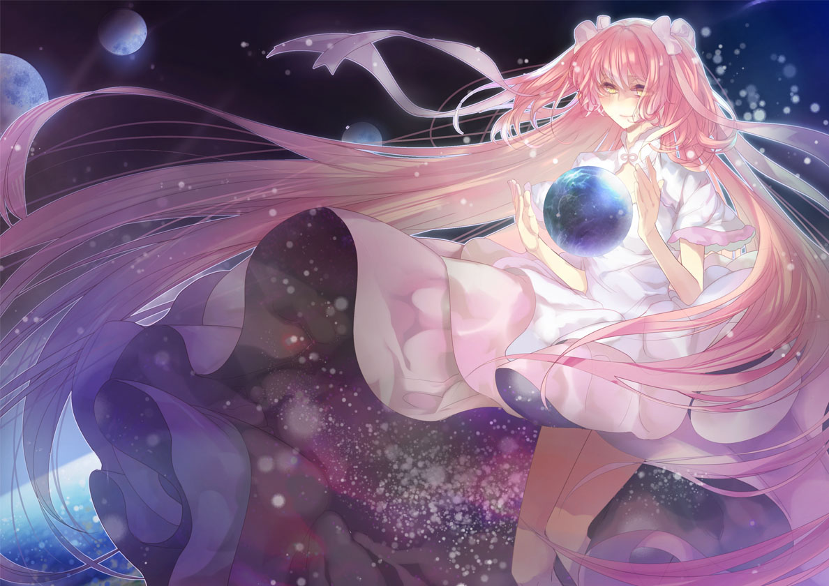 dress, jpeg_artifacts, kaname_madoka, long_hair, mahou_shoujo_madoka_magica, nicohi, pink_hair, ribbons