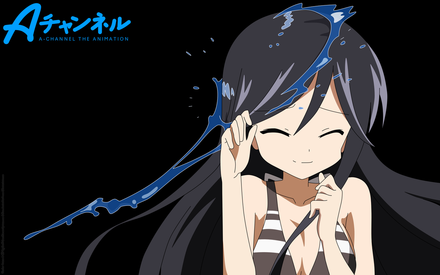a_channel, bikini, black_hair, close, long_hair, nishi_yuuko, swimsuit, transparent, vector