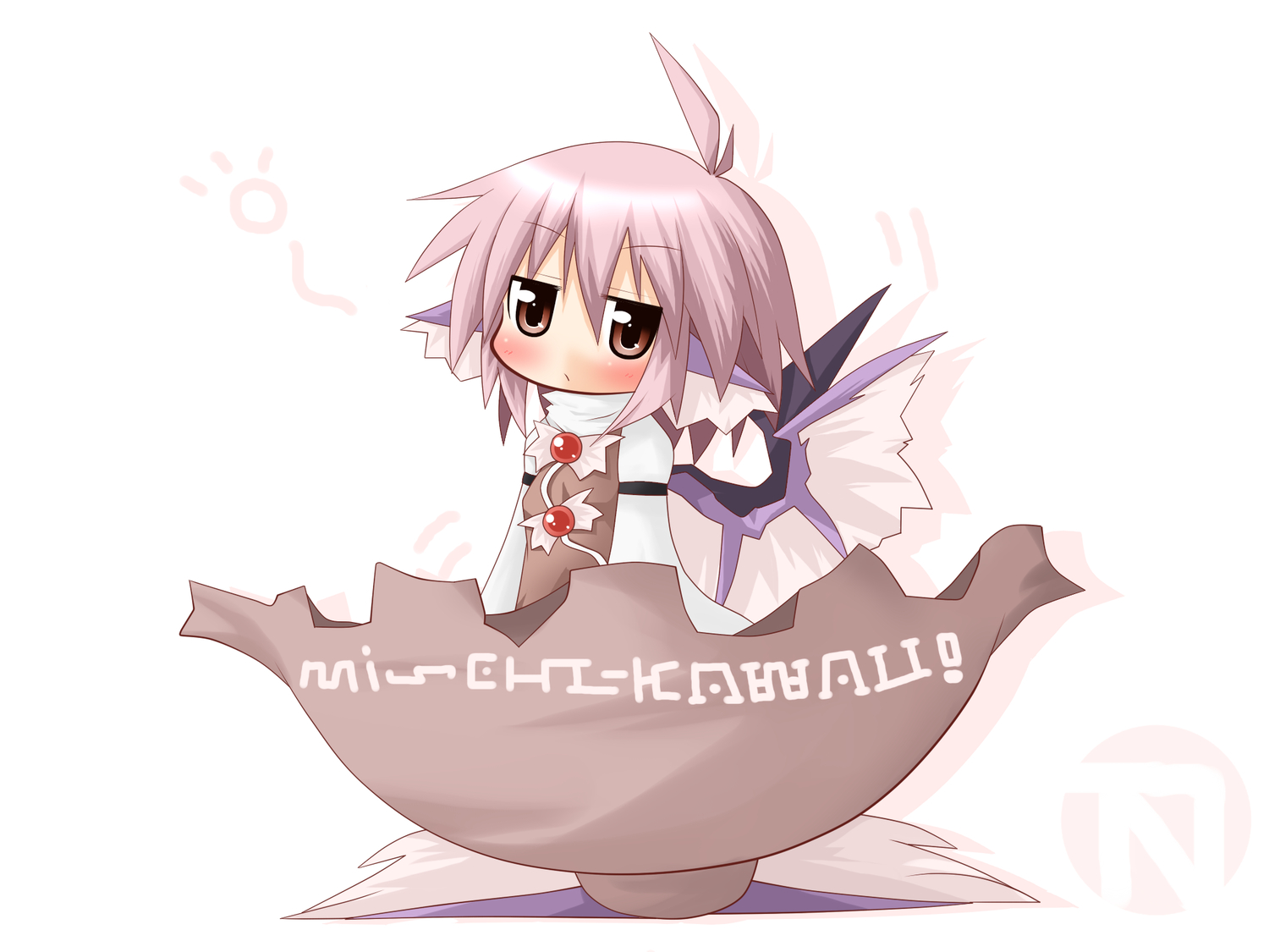 blush, brown_eyes, chibi, mystia_lorelei, shinshia, short_hair, touhou, wings