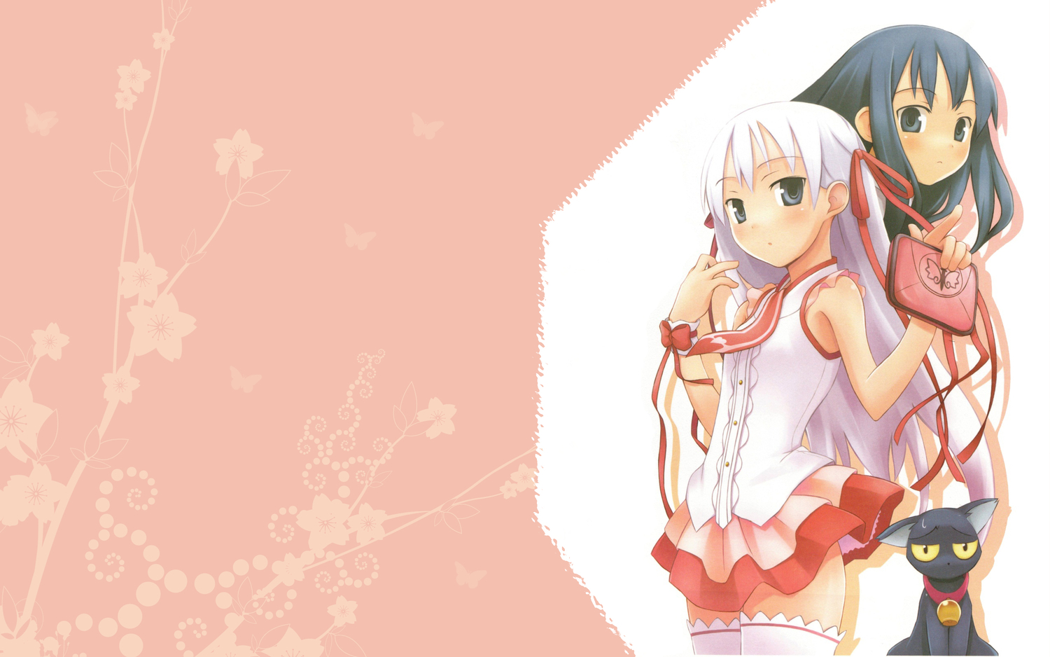 animal, blue_hair, cat, daniel, long_hair, momo_(shinigami_no_ballad), ribbons, shinigami_no_ballad