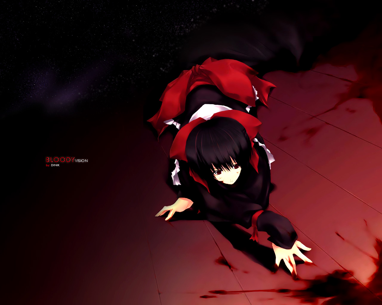 black_hair, blood, blood_(anime), brown_eyes, otonashi_saya, short_hair, stars