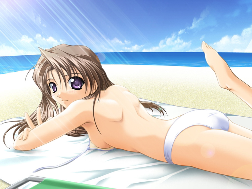 amamiya_michiru, bikini, brown_hair, long_hair, purple_eyes, swimsuit, with_you