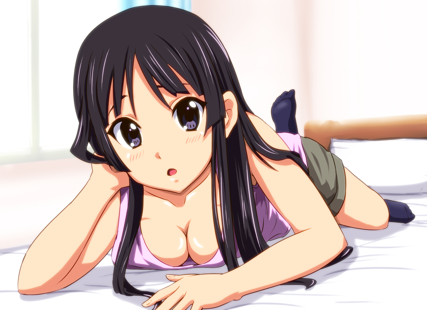 akiyama_mio, black_hair, breasts, cleavage, diesel-turbo, k-on!, purple_eyes