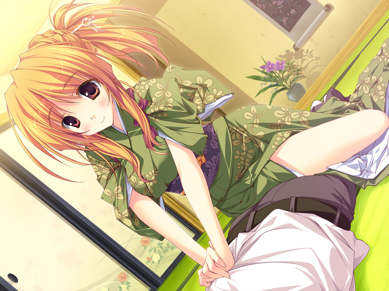 feng, game_cg, hoshizora_e_kakaru_hashi, japanese_clothes, orange_eyes, orange_hair, toudou_tsumugi, tsurusaki_takahiro