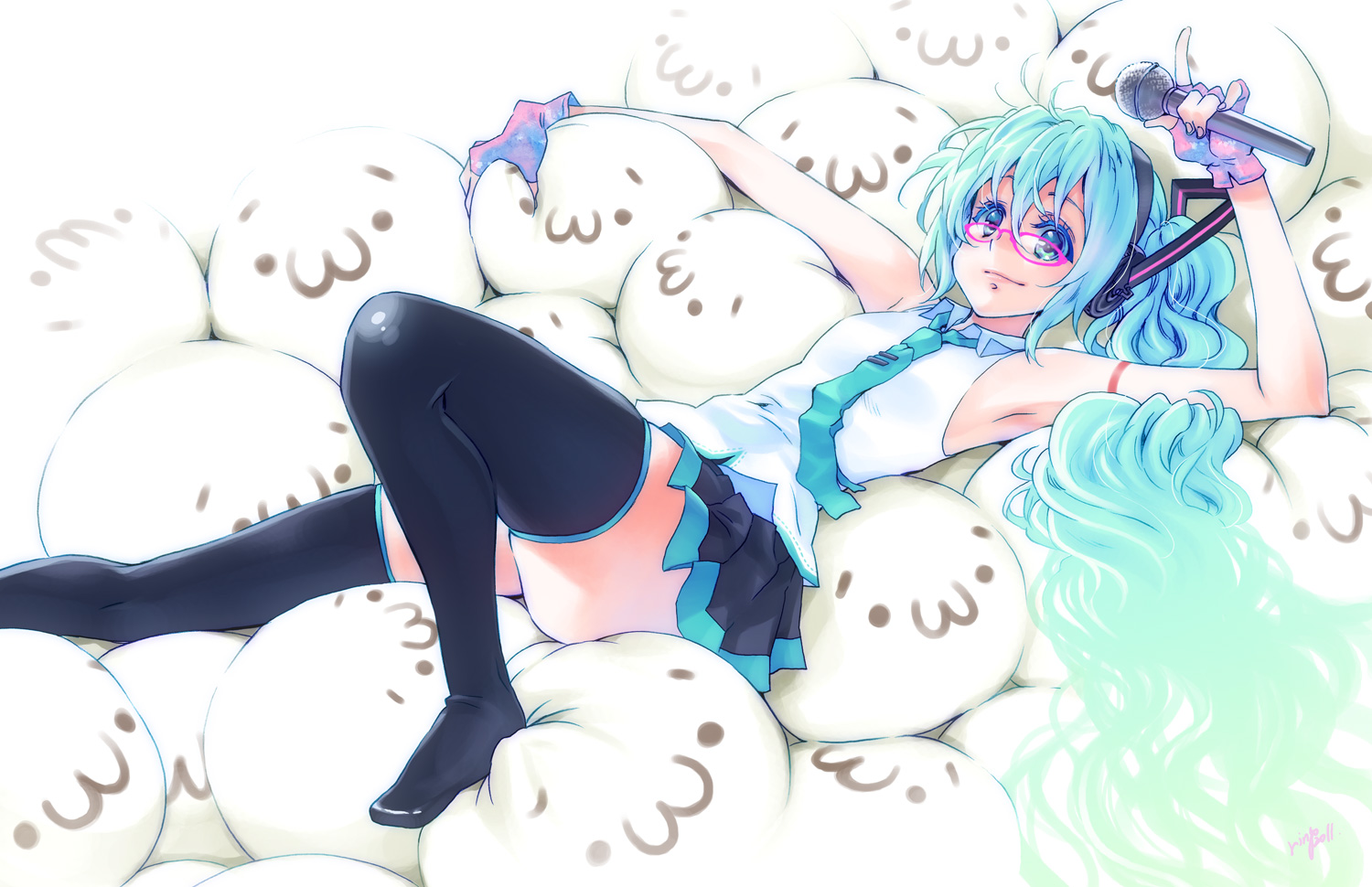 aqua_hair, glasses, hatsune_miku, microphone, ringo78, thighhighs, vocaloid