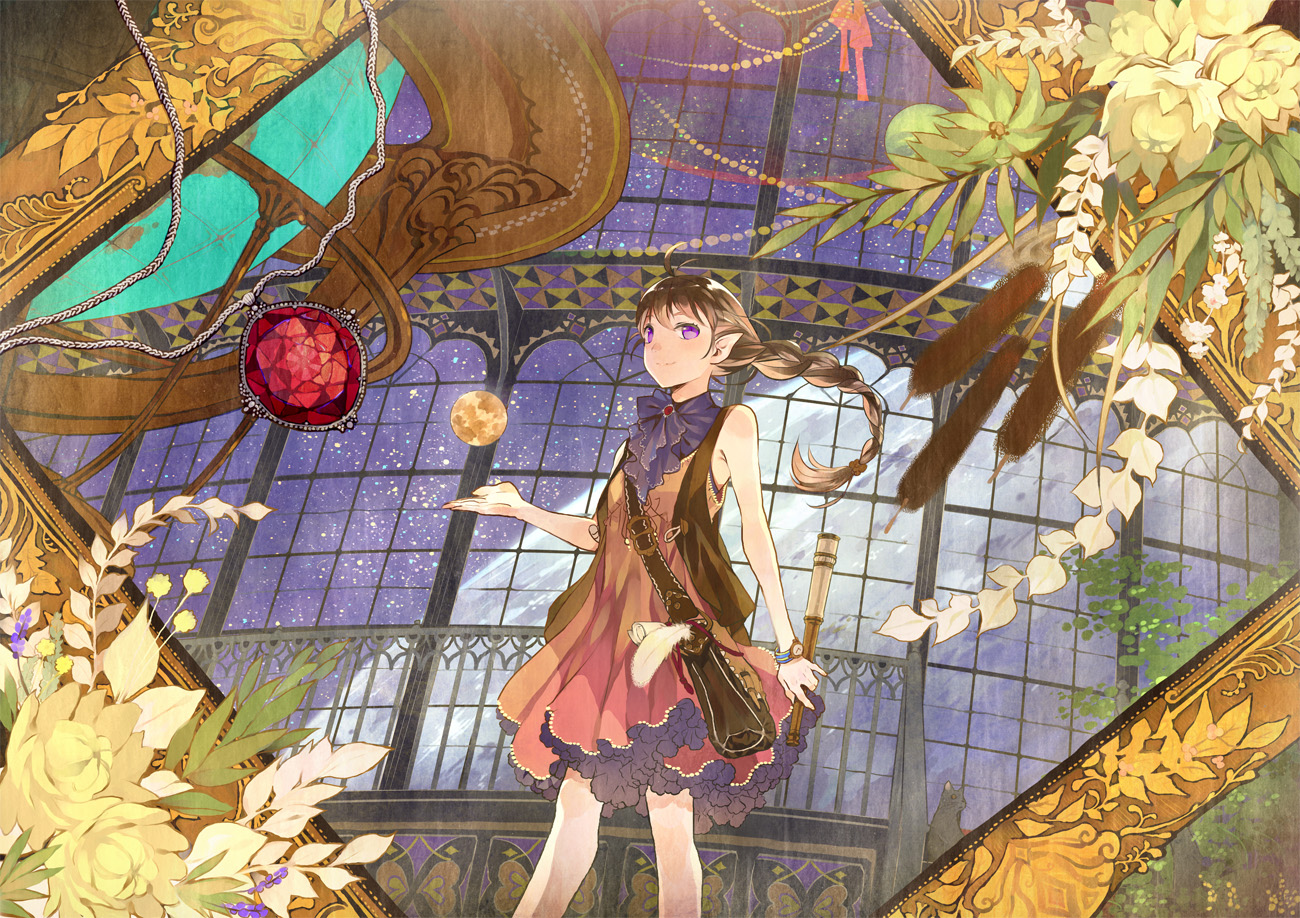 brown_hair, original, pekomi, pointed_ears, purple_eyes, tagme