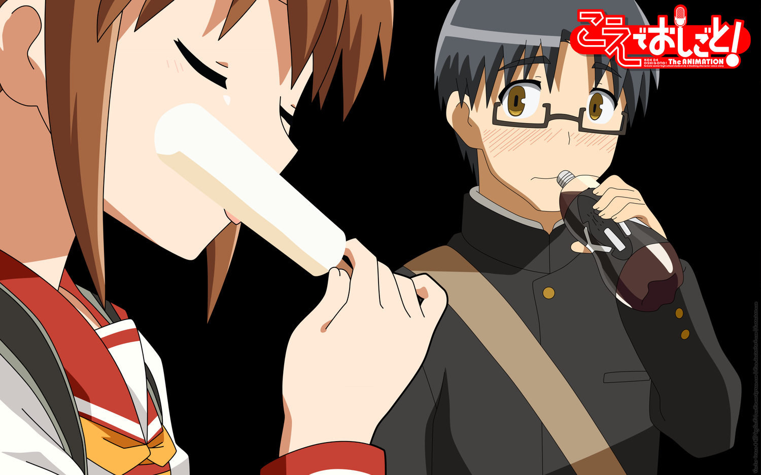 aoyagi_kanna, black_hair, blush, brown_hair, close, food, glasses, ice_cream