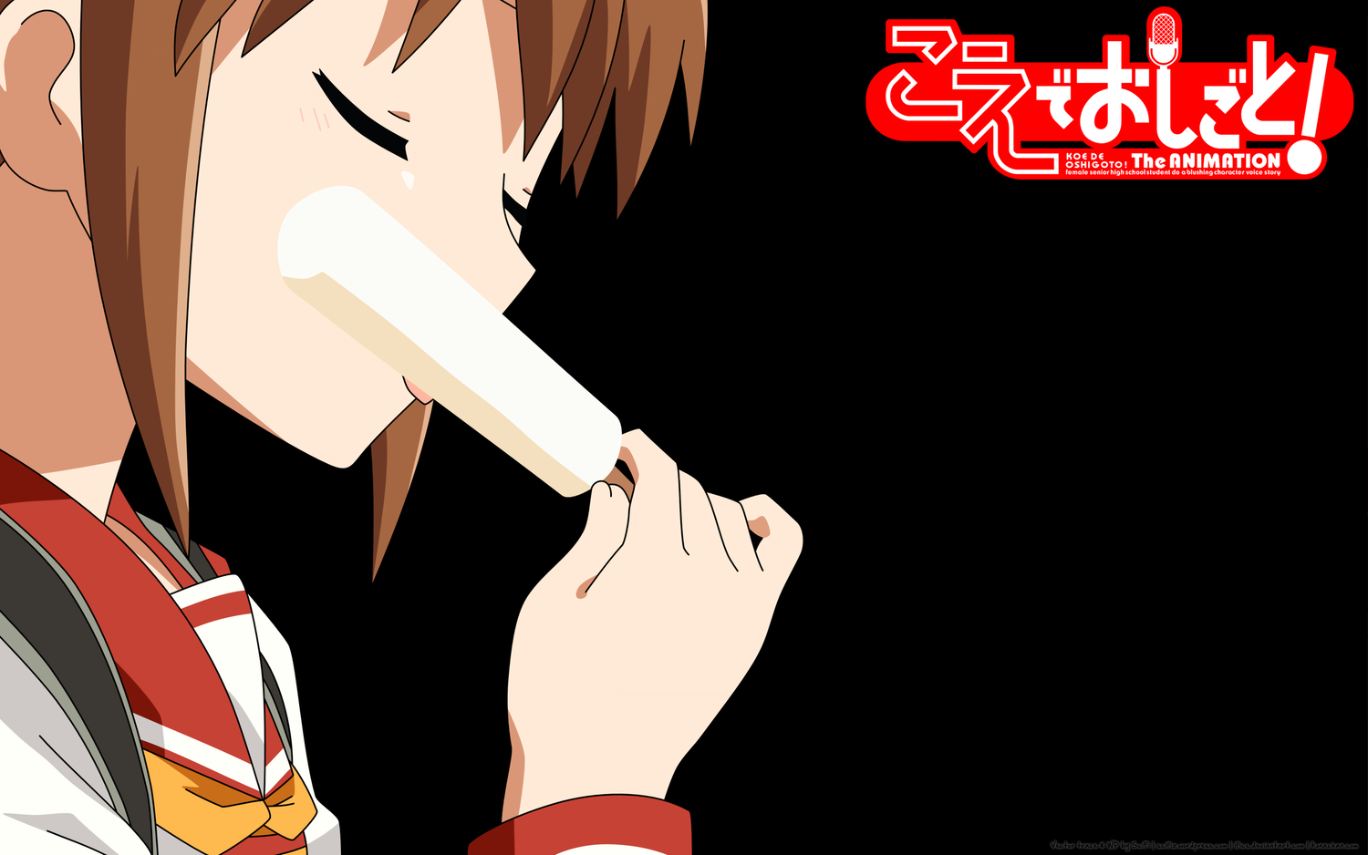 aoyagi_kanna, brown_hair, close, food, ice_cream, koe_de_oshigoto, school_uniform, transparent