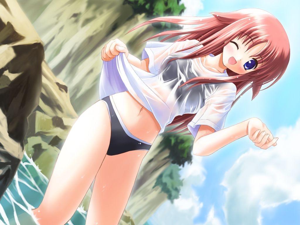 miyashiro_karin, see_through, suigetsu, swimsuit, torishimo, water, wet, wink