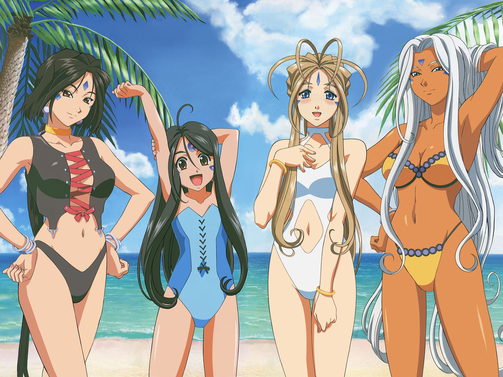 aa_megami-sama, belldandy, bikini, breasts, cleavage, navel, peorth, skuld