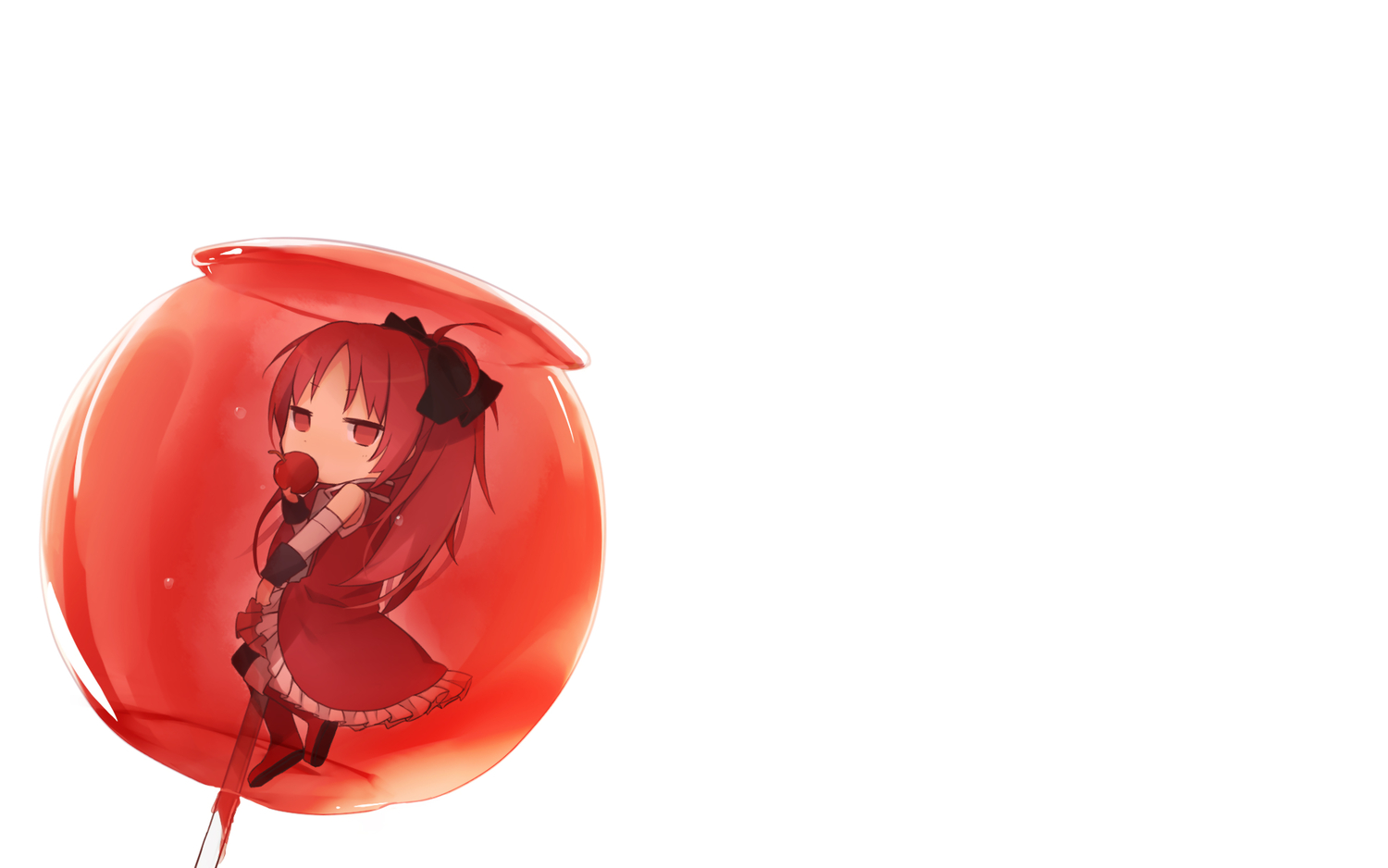 boots, food, knt31, long_hair, mahou_shoujo_madoka_magica, red_eyes, red_hair, sakura_kyouko, white