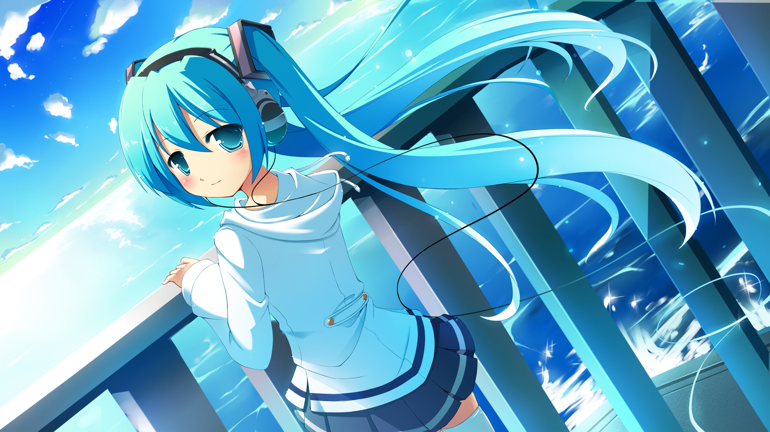 aqua_eyes, aqua_hair, hatsune_miku, headphones, masaki_(machisora), twintails, vocaloid