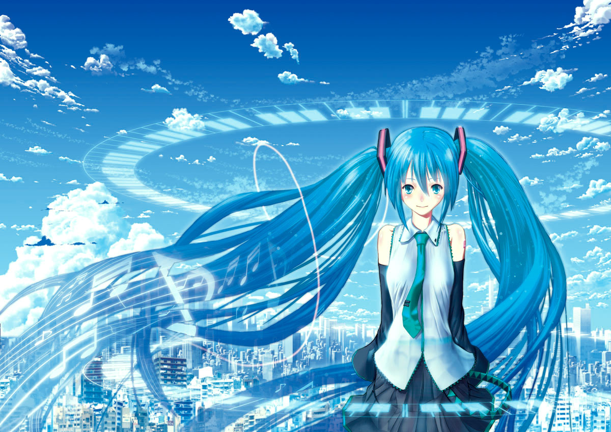clouds, hatsune_miku, long_hair, sky, twintails, vocaloid, yonasawa