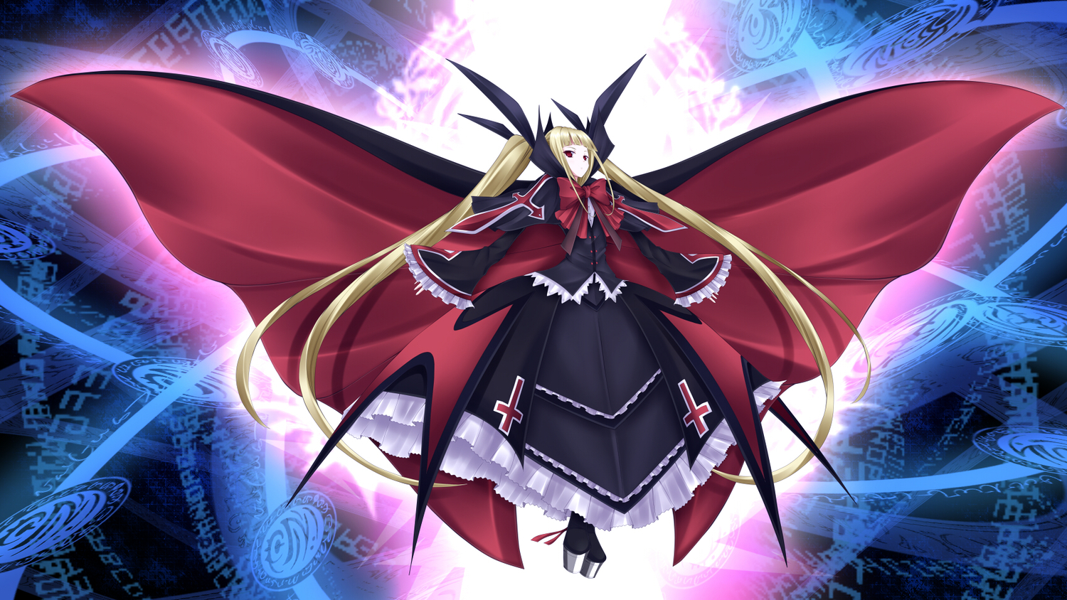 blazblue, cape, dress, long_hair, mikan_(5555), rachel_alucard, twintails