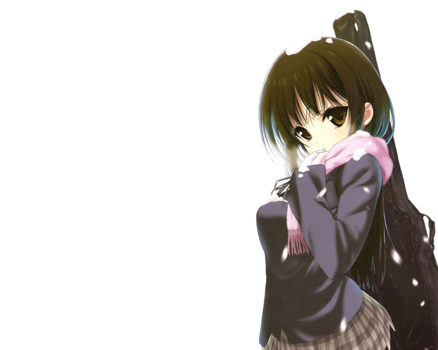 akiyama_mio, black_hair, brown_eyes, k-on!, long_hair, nanase_meruchi, scarf, school_uniform