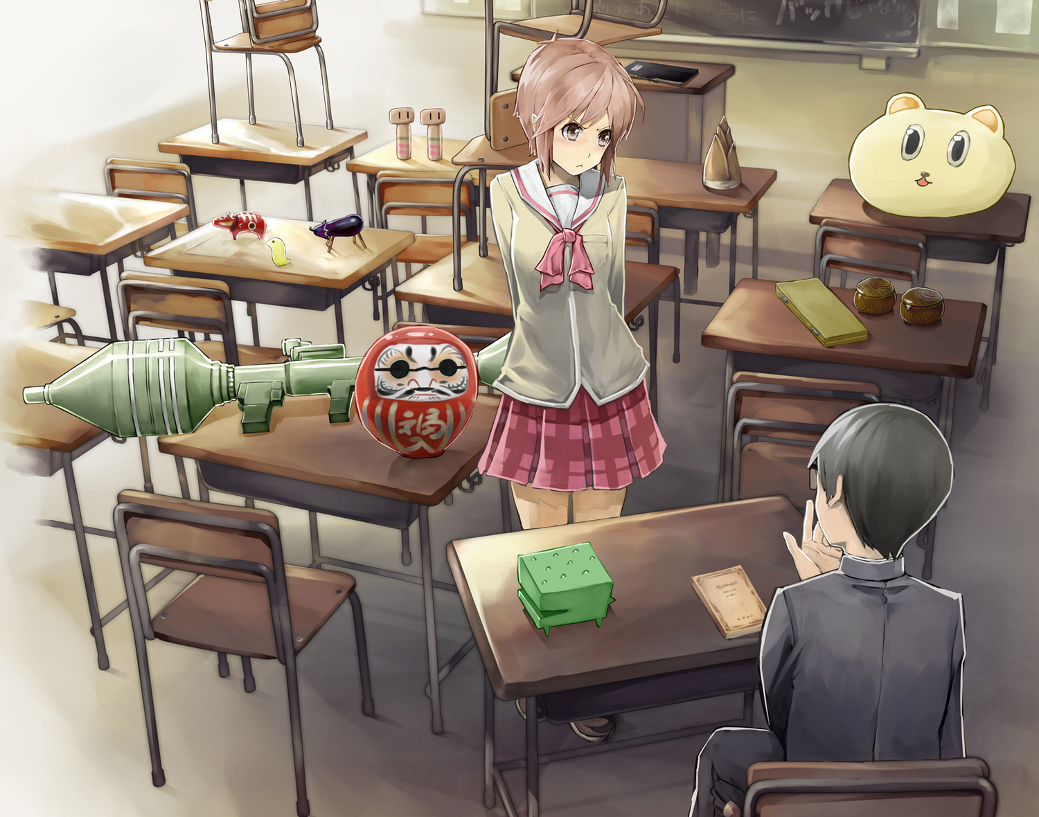 black_hair, brown_eyes, brown_hair, kibamigohann, nichijou, sasahara_koujirou, school_uniform, tachibana_misato